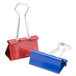 A red and blue Universal binder clip.