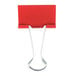 A close-up of a red Universal medium binder clip.