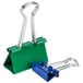 A green and blue Universal assorted binder clips.
