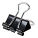 A pair of black Universal mini binder clips on a white background.