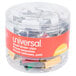 A clear container of Universal small assorted color binder clips.