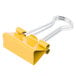 A yellow Universal small binder clip on a white background.