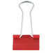 A red Universal small binder clip with a metal handle.