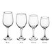 A row of Acopa All-Purpose Wine Glasses with different sizes.