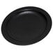 a black round plate with a black rim