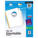 A blue and white box of Avery Big Tab White Paper Dividers with white tabs and a red triangle logo.