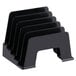 A black plastic Universal incline sorter with 5 sections holding papers.