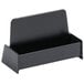 A black plastic Universal business card holder.