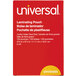 A red rectangular package with white text for Universal UNV84680 clear laminating pouches.