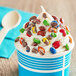A cup of Chopped Cocoa Gems ice cream with candy on top.