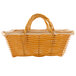 A rectangular woven basket with handles.