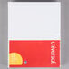 A white paper with a red label reading "Universal UNV35615 5" x 8" Unruled White Scratch Pad 100 Sheets - 12/Pack"