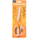 A package of Fiskars 8" office scissors with orange and gray Softgrip handles.