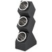 A black and silver Cal-Mil 3-cylinder vertical flatware display with three holes.
