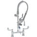 A chrome T&S mini pre-rinse faucet with hoses and sprayer.