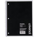 A black Universal spiral notebook with white text on the cover.