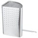 A silver rectangular stainless steel pasta insert with holes.