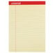 A yellow lined paper with red lines and a white border.