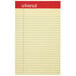 A Universal narrow ruled yellow writing pad with red lines on the border.