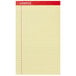 A pack of 12 Universal legal rule yellow writing pads with perforated edges.