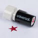 A black and white Universal stamp with red stars on it.