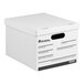 A white Universal corrugated storage box with a white lid.