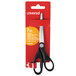 A close-up of Universal stainless steel scissors with black handles.