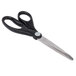 A pair of Universal stainless steel scissors with black handles.
