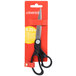 Universal stainless steel scissors with a black bent handle.