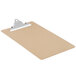 A brown hardboard clipboard with a metal clip.