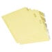 A close-up of Universal clear folder dividers with yellow tabs.