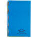 A blue notebook with spiral bound.