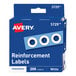 A blue box with white circles containing Avery white hole reinforcement labels.