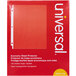 A red Universal package of 100 clear sheet protectors with white text.