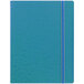 A blue notebook with a white stripe on the cover.