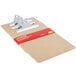 A Universal brown hardboard clipboard with metal clips.