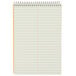 A Rediform spiral steno notebook with Gregg ruled lined paper with a yellow margin on top.