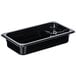 An Avantco black plastic drain pan with a lid.