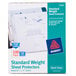 A box of 100 Avery standard weight sheet protectors with a blue label.