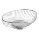 A Tablecraft oval chrome wire basket with a handle.