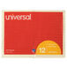 A yellow Universal note pad with red lines and white text.