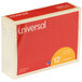 A box of 12 Universal yellow lined self-stick note pads.