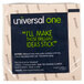 A yellow square Universal self-stick note.