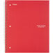 A red Five Star spiral notebook.