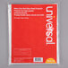 A red plastic package with white text for Universal clear heavy weight sheet protectors.