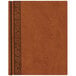 The brown leather cover of a Blueline Da Vinci notebook with a patterned border.