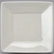 A white square Tuxton china plate with a small rim.