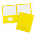 A yellow Avery 2-pocket folder with white paper inside.