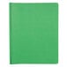 A white rectangular report cover with green leatherette embossed lines.