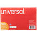 A red rectangular box with white text reading "Universal 5" x 8" White Ruled Index Cards - 100/Pack" on a white background.